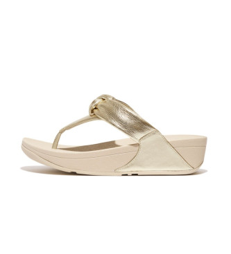 Fitflop para mulher. Sand?lias de couro com n? almofadado dourado