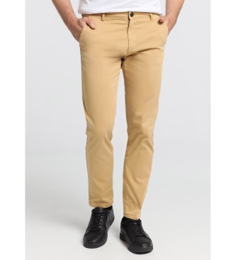 Six Valves para homem. Chino Box Half Slim Pants bege Six Valves